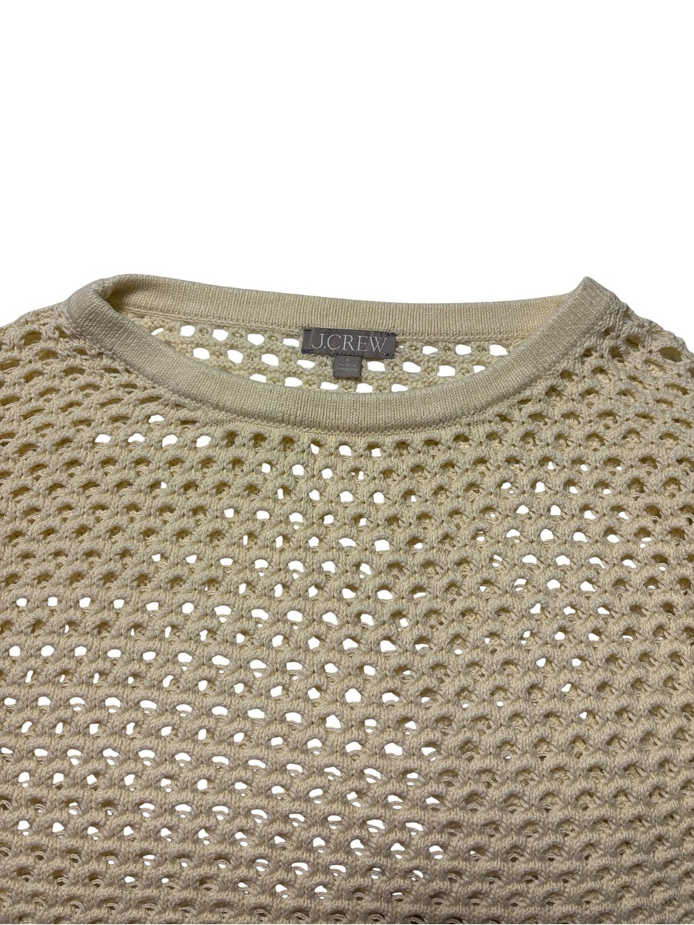 J. Crew Pointelle Boatneck Sweater S Cream Open Knit Beachy Cropped Coverup - Picture 4 of 7
